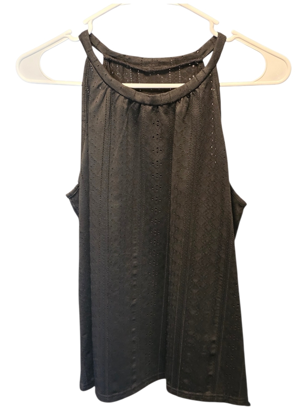 Eyelet Halter Tank Top - Black